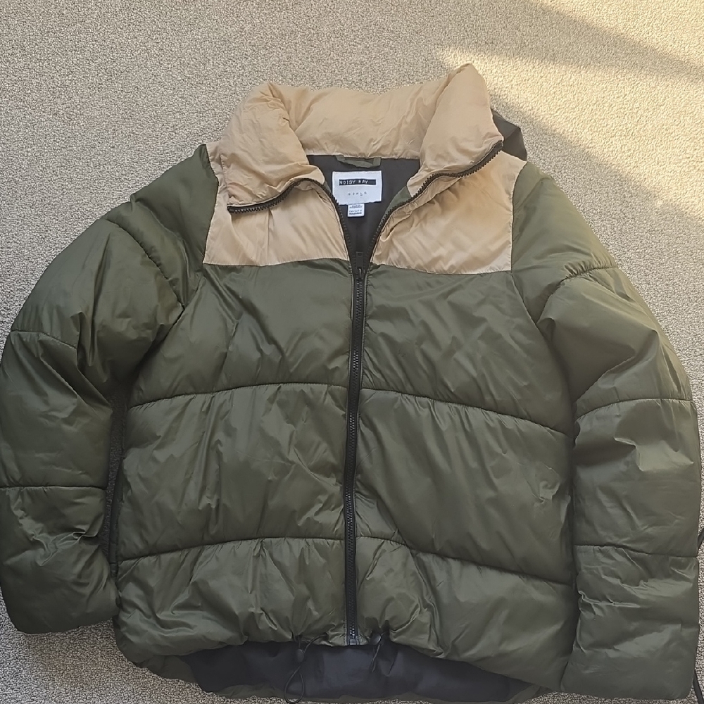 Noisy May Cream and Green Puffer Jacket